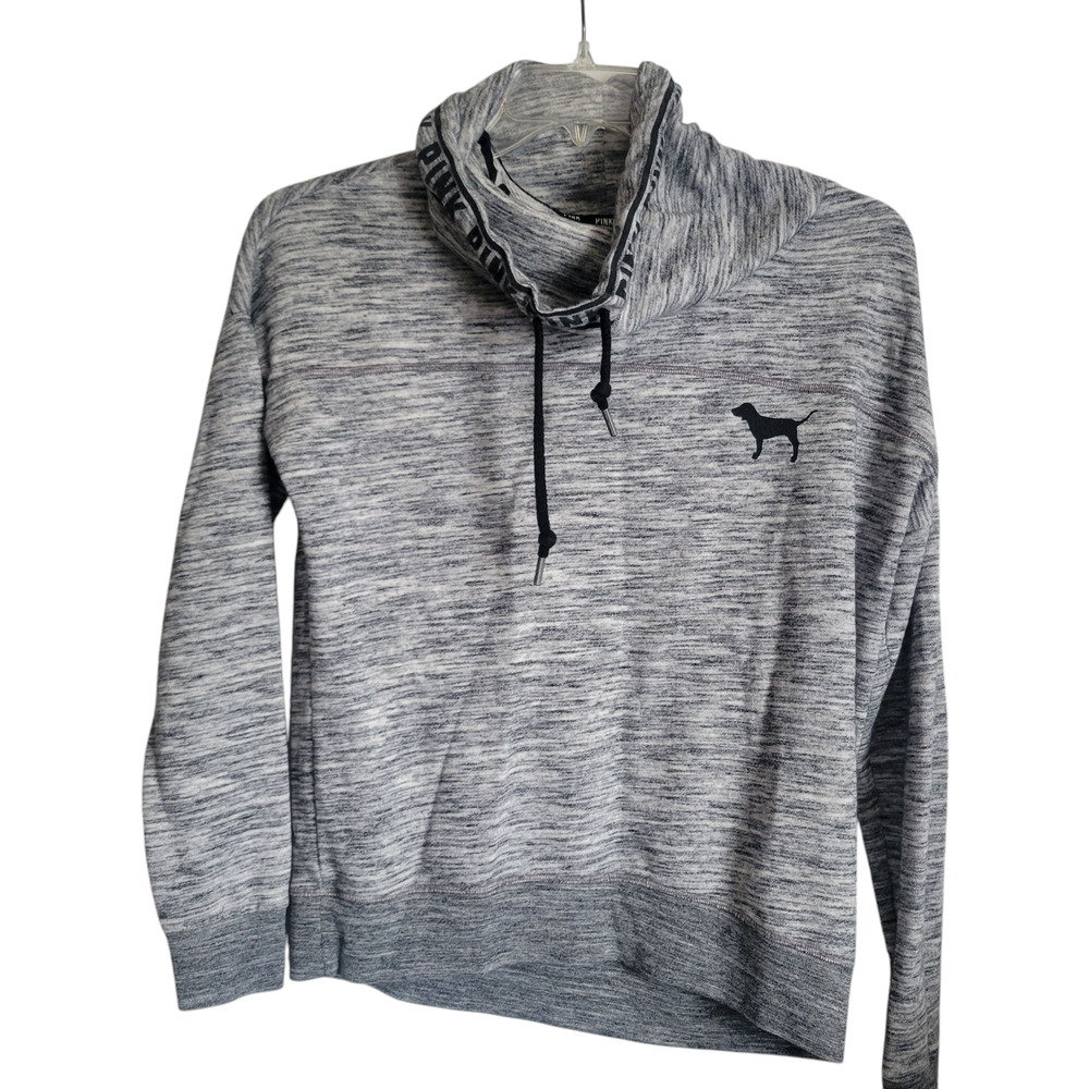 Victoria Secret "Pink" Sweatshirt‎ Gray Black White Size S Slough Cowl Neck Dog